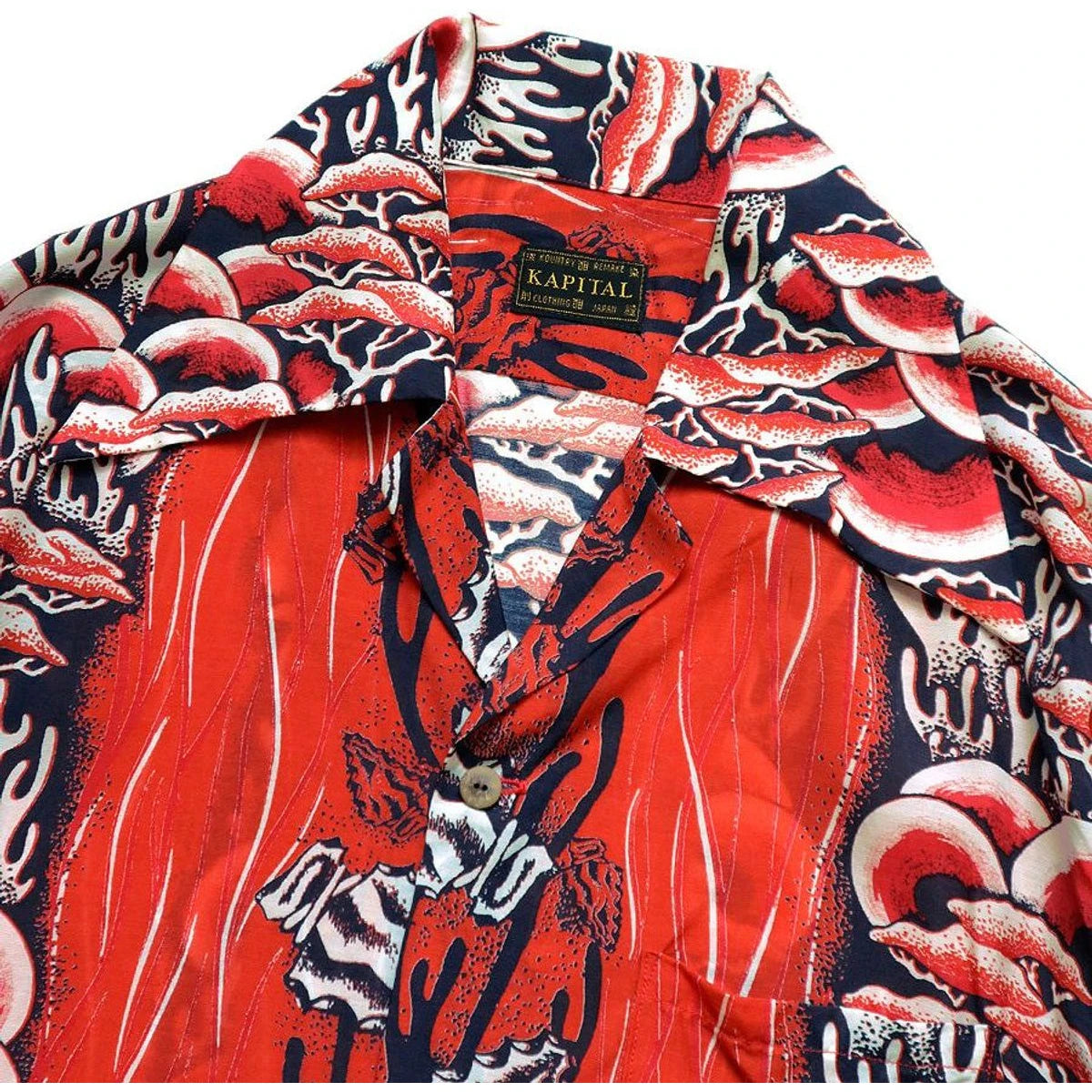 Kapital Silk Rayon Souffle Arrowhead Pt Rangle Collar Open Collar Shirt