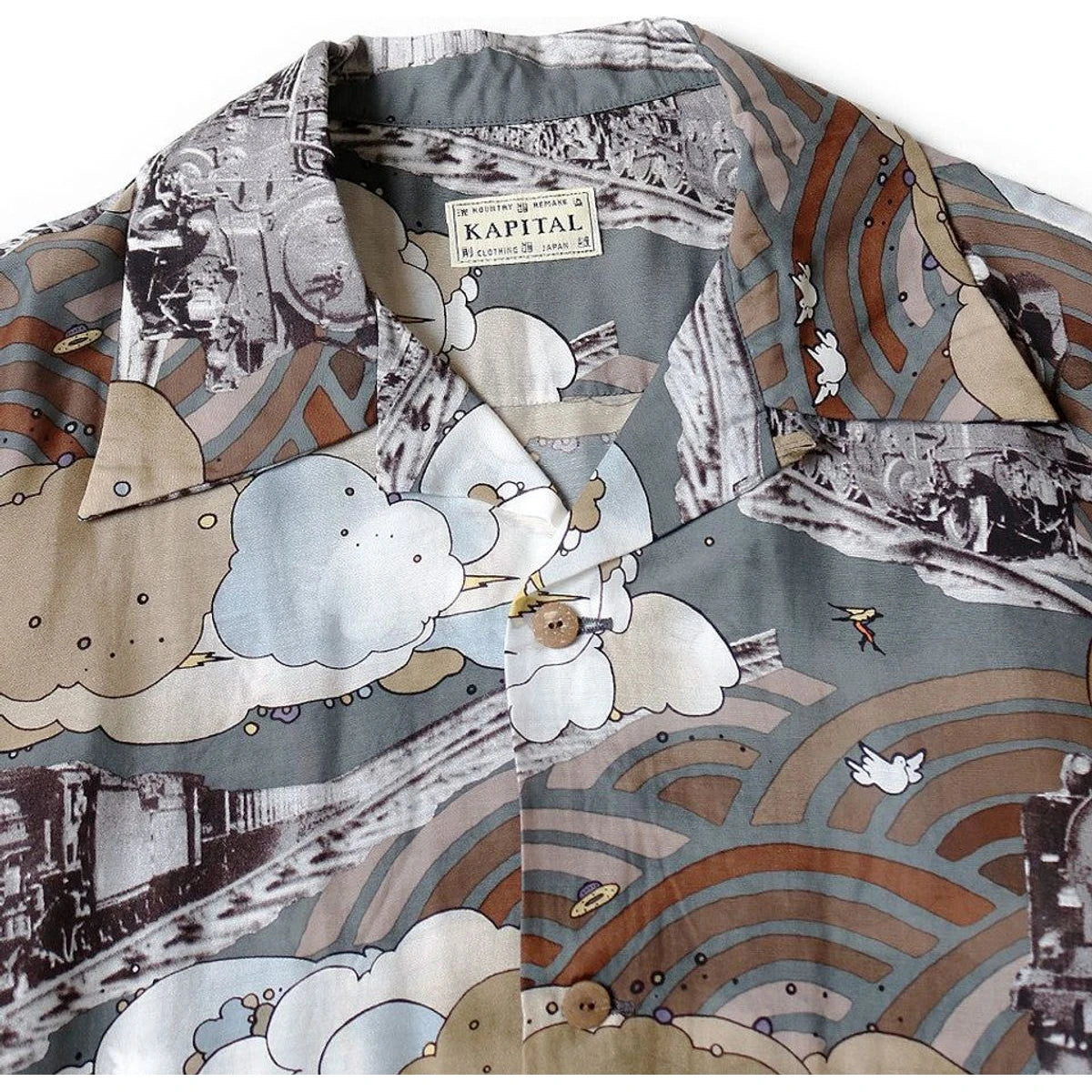 Kapital Silk Rayon Tibe-Lympic Train Print Aloha Shirt