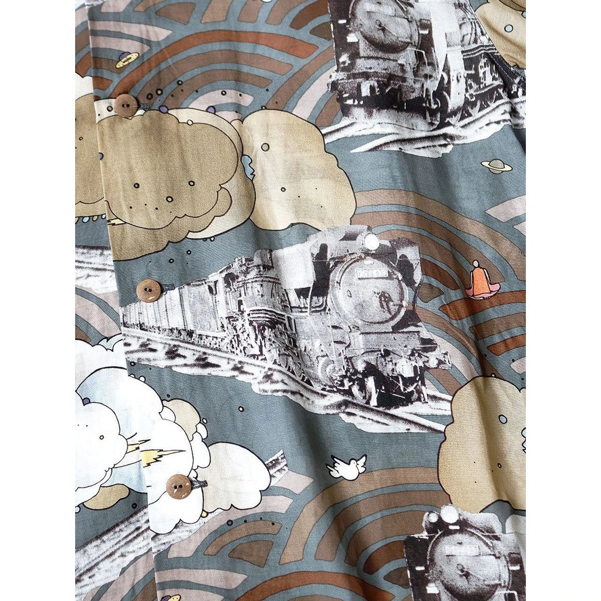 Kapital Silk Rayon Tibe-Lympic Train Print Aloha Shirt