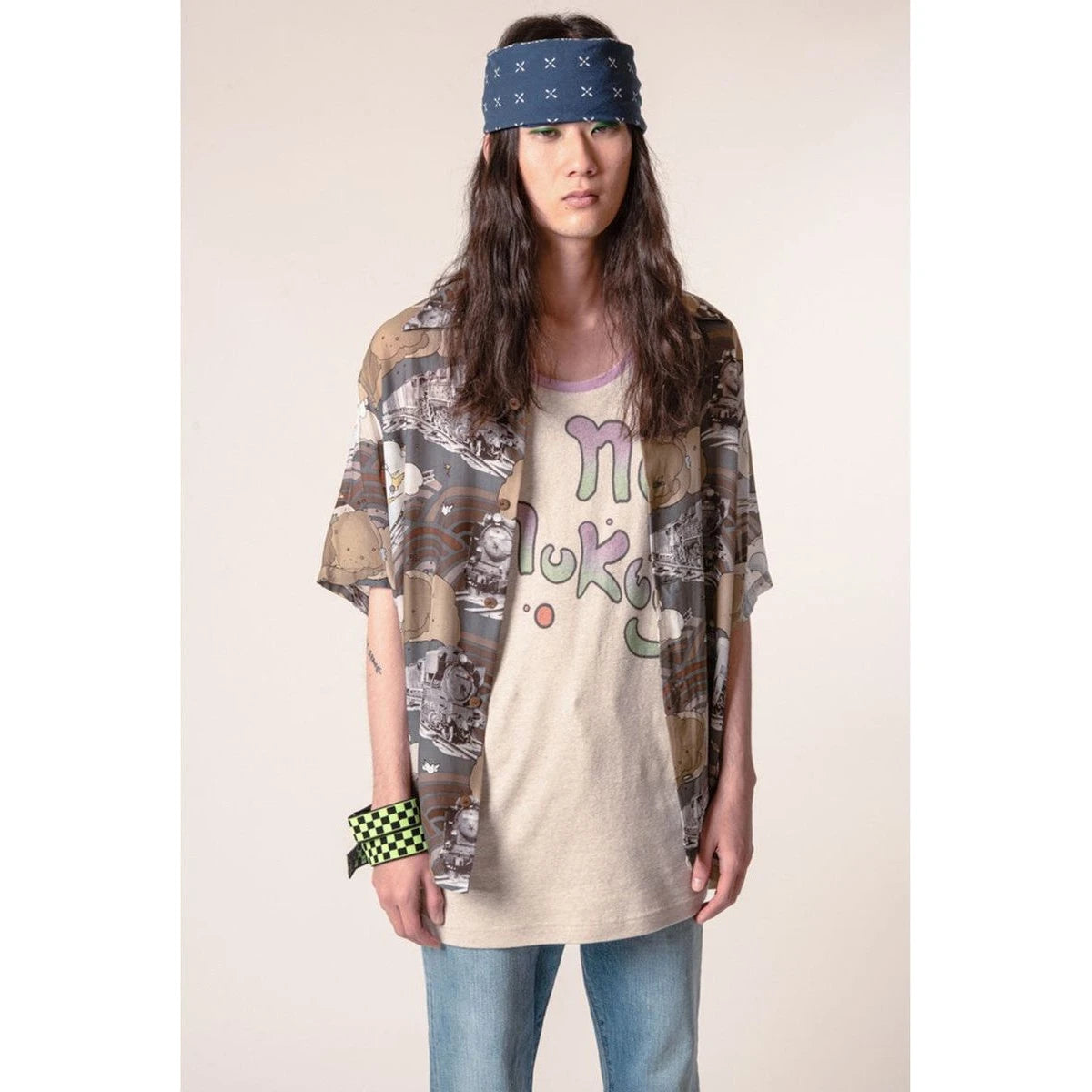 Kapital Silk Rayon Tibe-Lympic Train Print Aloha Shirt