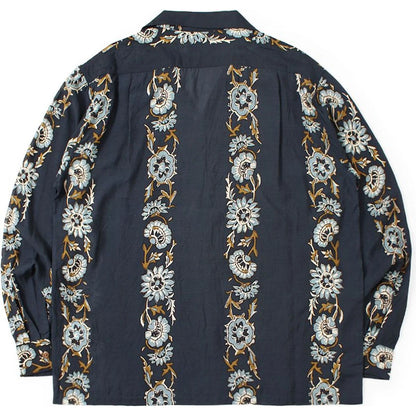 Kapital Silk Rayon Toggle Long Sleeve Open Collar Shirt (Maile Print)