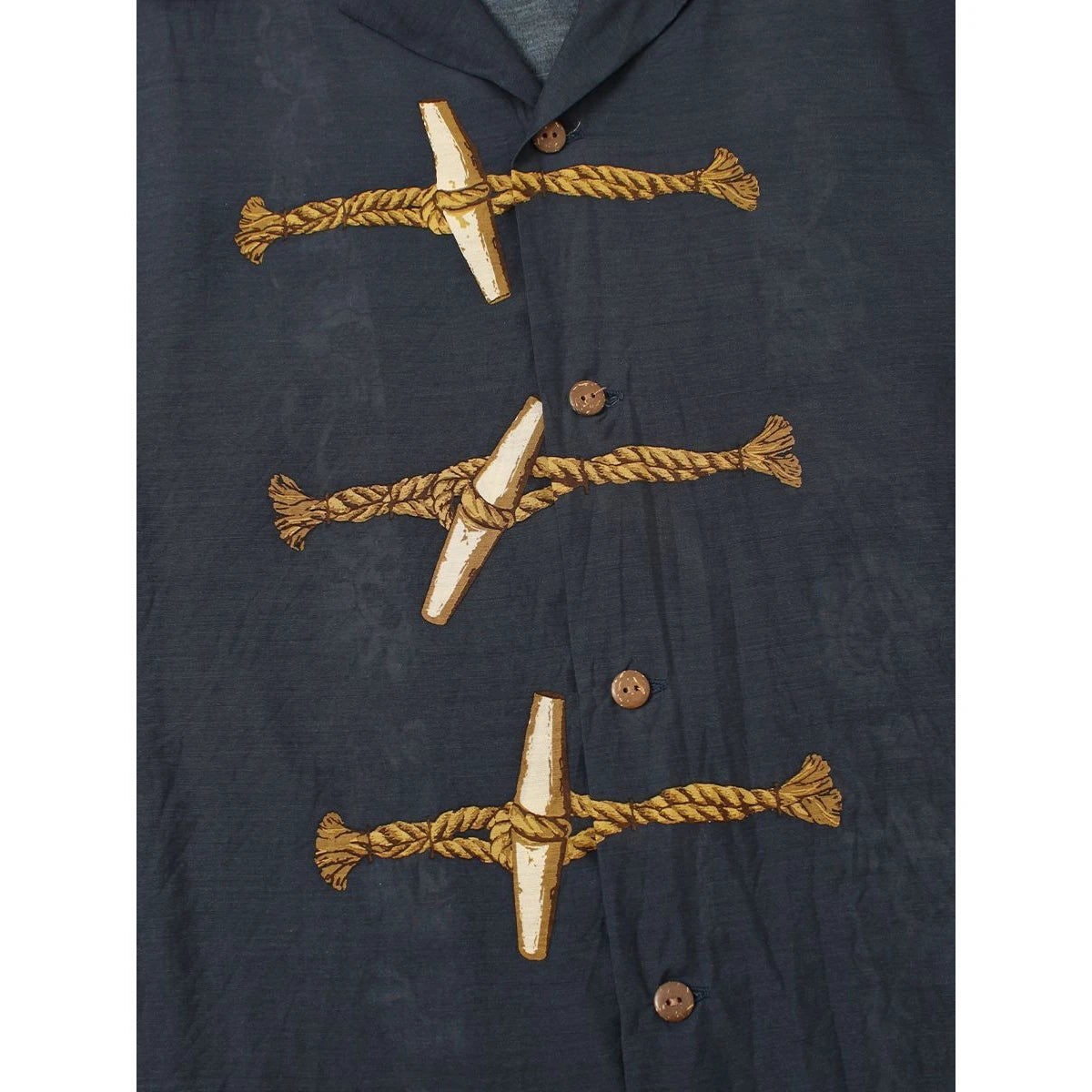 Kapital Silk Rayon Toggle Long Sleeve Open Collar Shirt (Maile Print)