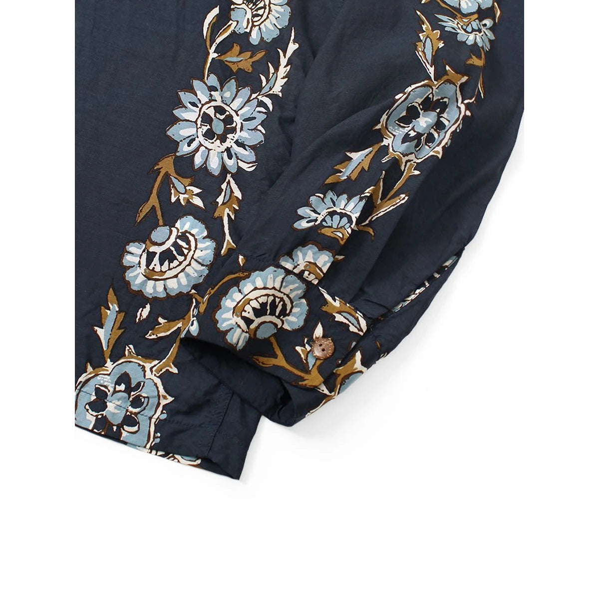 Kapital Silk Rayon Toggle Long Sleeve Open Collar Shirt (Maile Print)