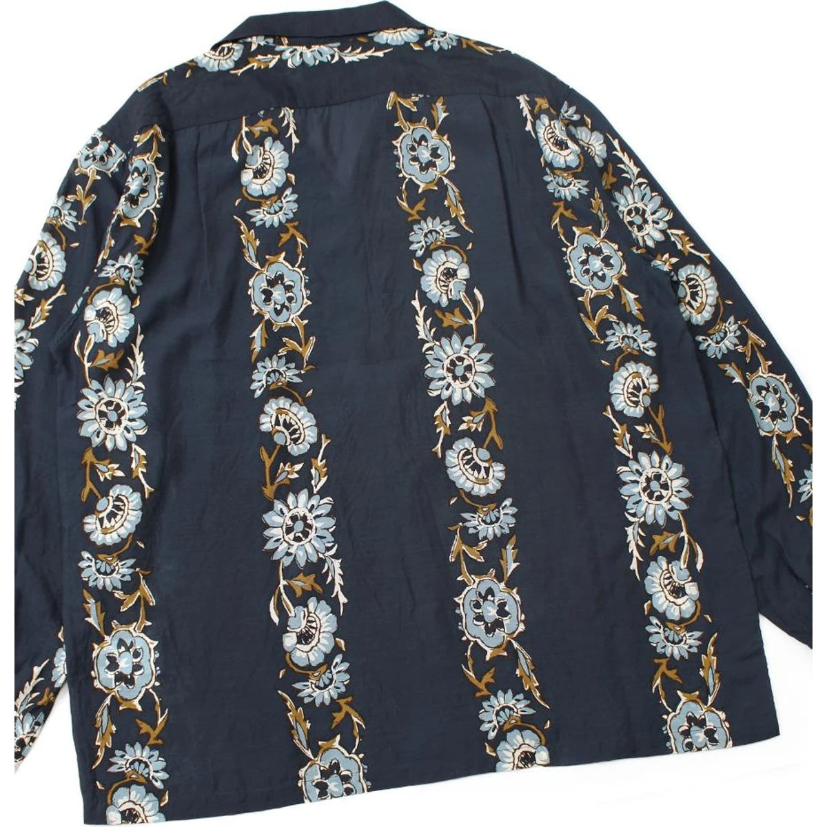 Kapital Silk Rayon Toggle Long Sleeve Open Collar Shirt (Maile Print)