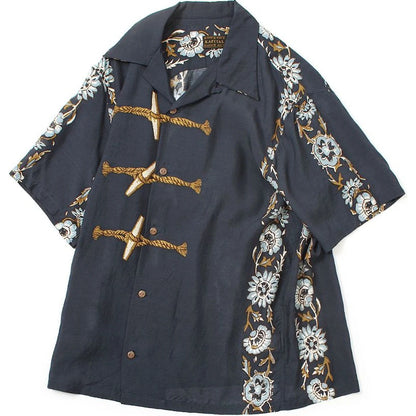 Kapital Silk Rayon Toggle Short Sleeve Open Collar Shirt (Maile Print)