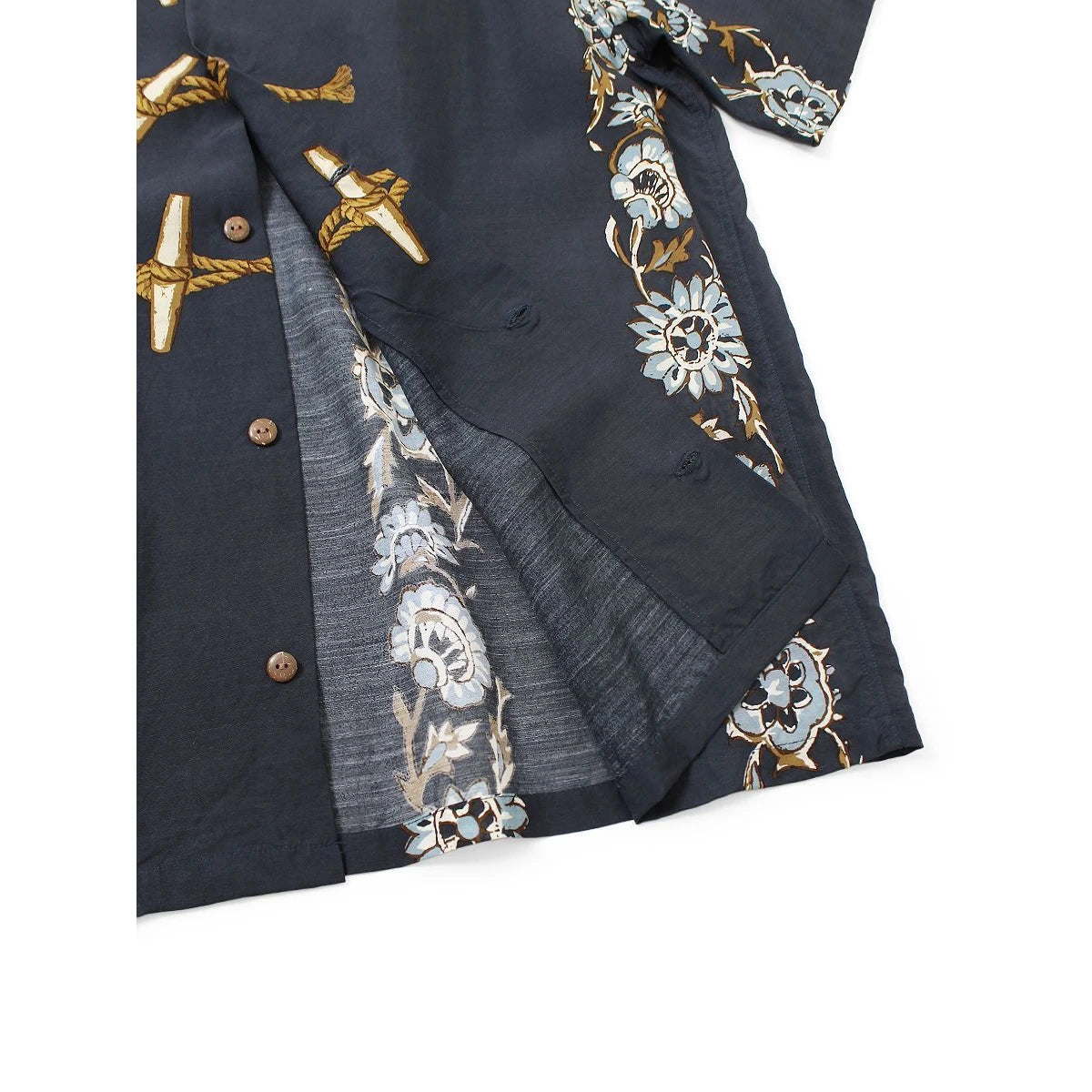 Kapital Silk Rayon Toggle Short Sleeve Open Collar Shirt (Maile Print)