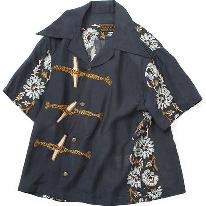 Kapital Silk Rayon Toggle Short Sleeve Open Collar Shirt (Maile Print) Ladies