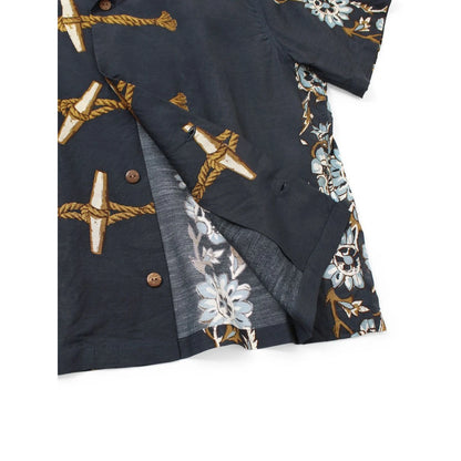 Kapital Silk Rayon Toggle Short Sleeve Open Collar Shirt (Maile Print) Ladies