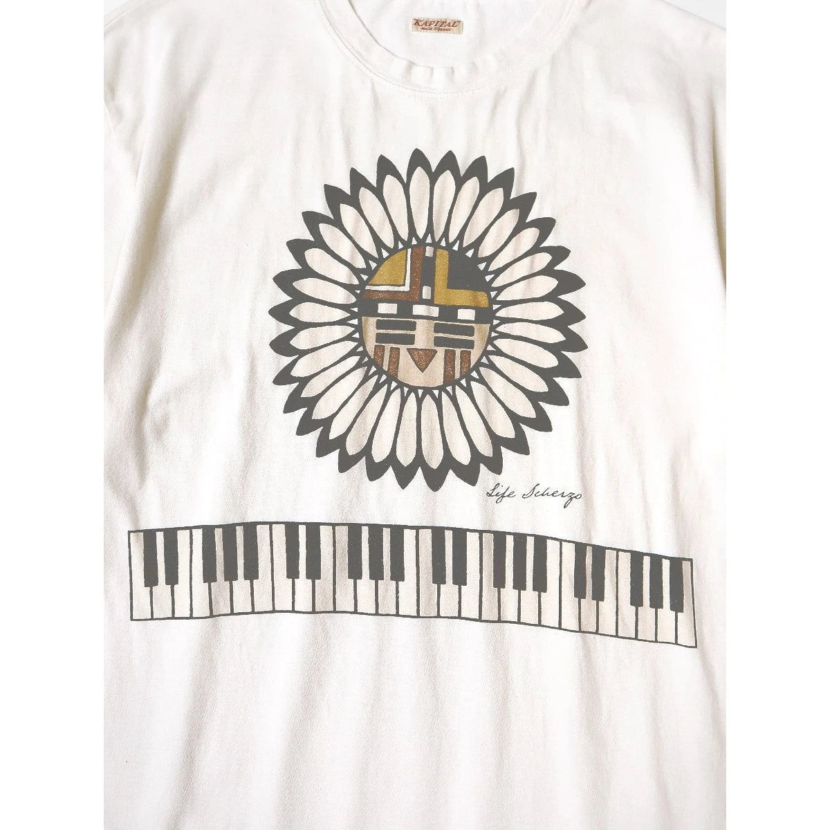 Kapital Tenjiku Crew T-Shirt (Piano & Sun Face Print)
