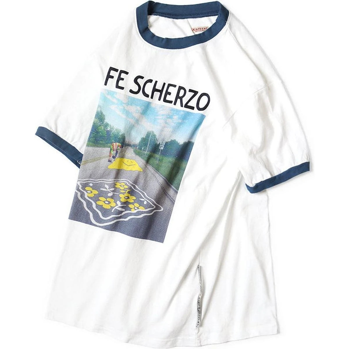 Kapital Tenjiku Ringer T-Shirt (Life Scherzo Road Sign Painter Print)