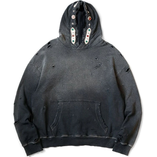 Kapital Thriller Damaged Fleece Hooded Sweatshirt (Studs Remake)