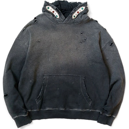 Kapital Thriller Damaged Fleece Hooded Sweatshirt (Studs Remake)