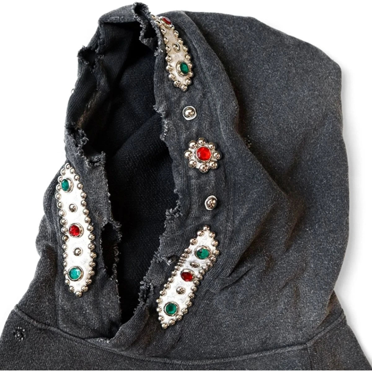 Kapital Thriller Damaged Fleece Hooded Sweatshirt (Studs Remake)