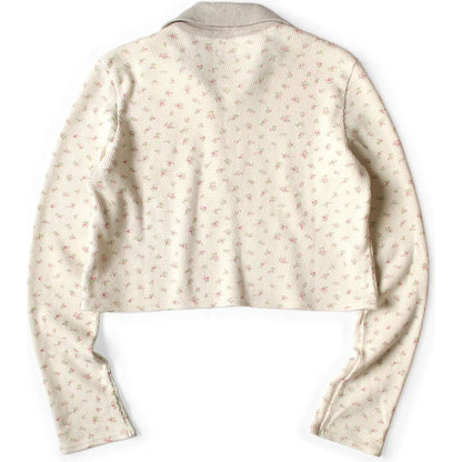 Kapital Waffle Jersey Small Floral Pt Half Zip Cropped Long T