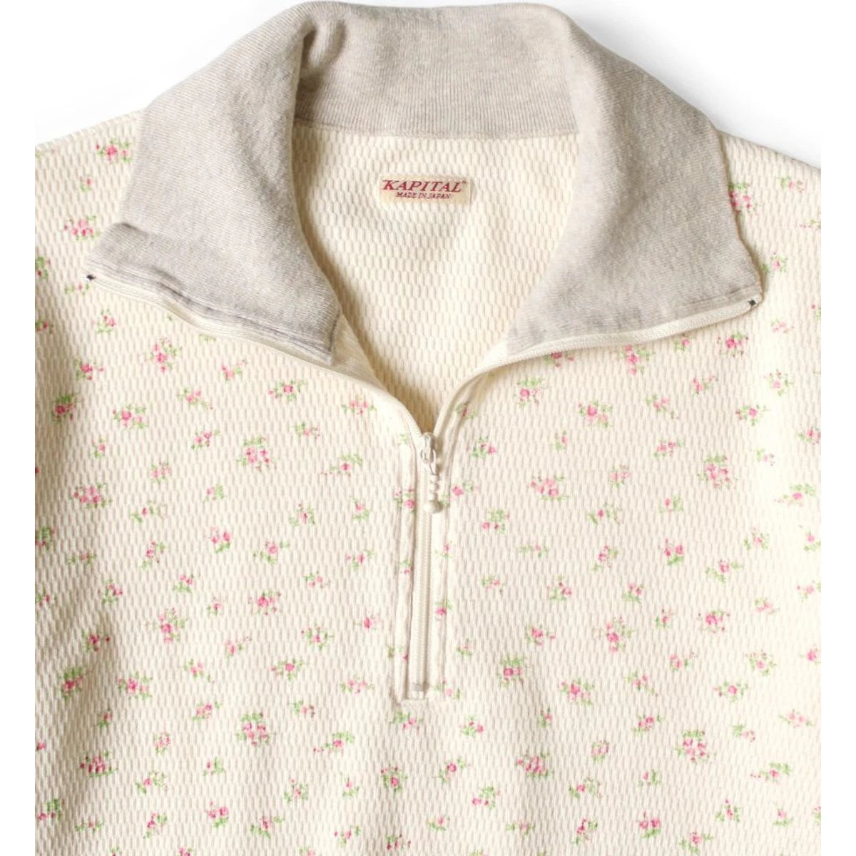 Kapital Waffle Jersey Small Floral Pt Half Zip Cropped Long T