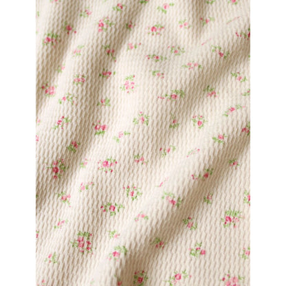 Kapital Waffle Jersey Small Floral Pt Half Zip Cropped Long T