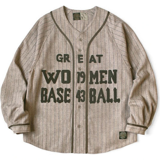 Kapital Wool Stripes (Thick) Great Women Baseball Long Sleeve Shirt