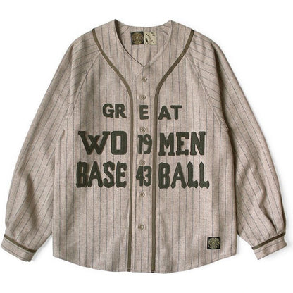 Kapital Wool Stripes (Thick) Great Women Baseball Long Sleeve Shirt
