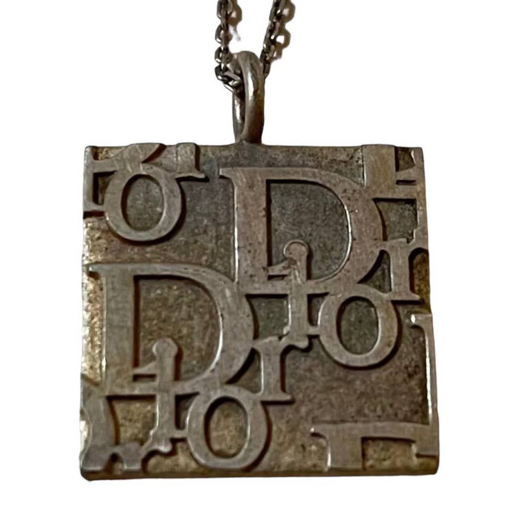 Vintage Christian Dior Silver Square Trotter Necklace