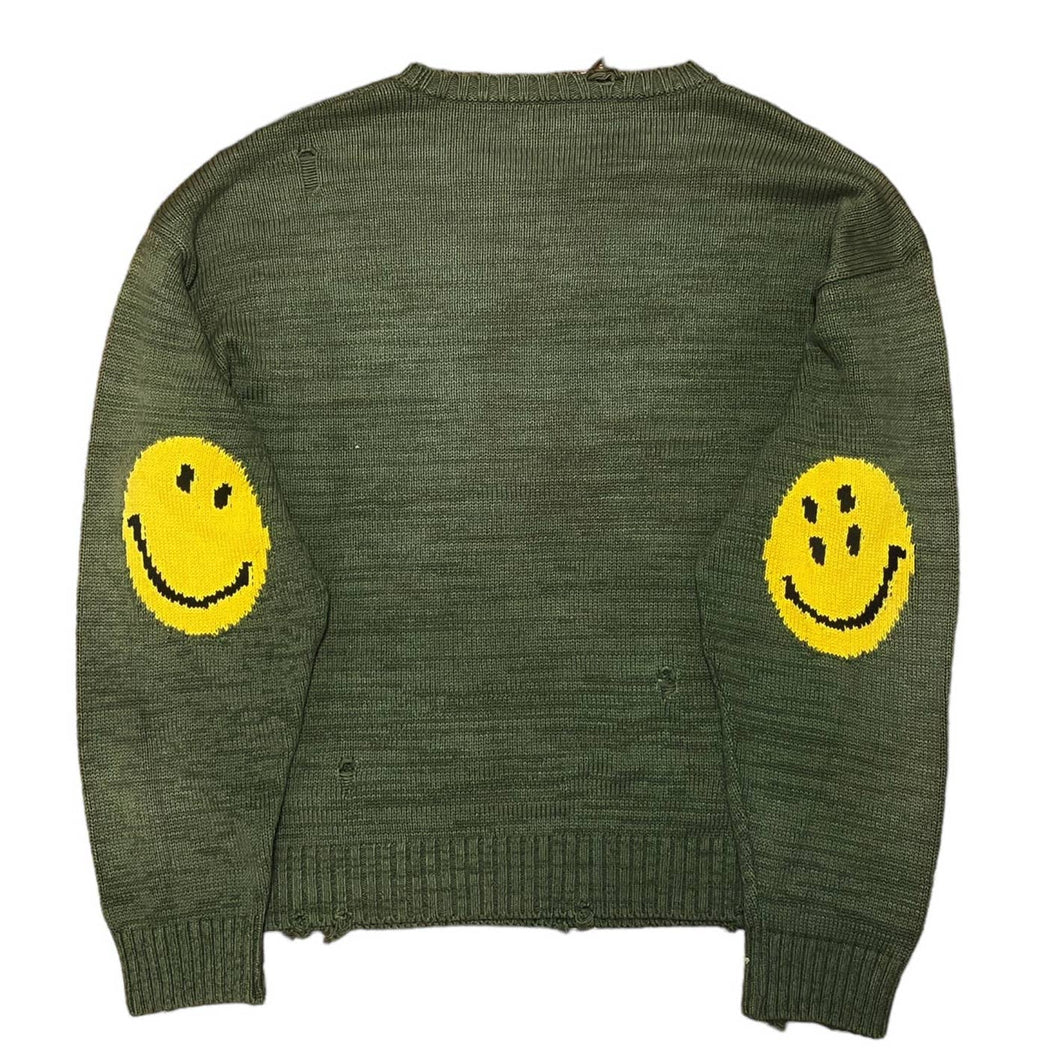 Kapital 5G Cotton Knit Smile Patch Crew Sweater - Khaki